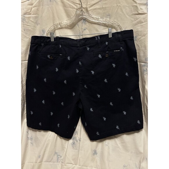 US Polo Assn Men’s Chino Flat Front All Over Logo Shorts Navy Blue Size 46 - Picture 4 of 7